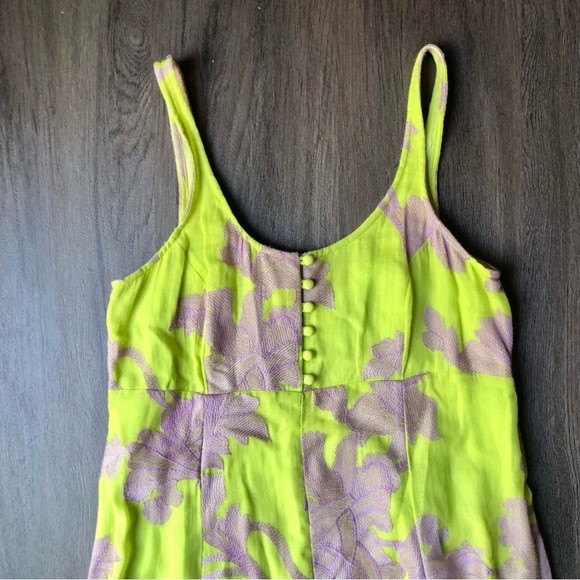 Anthropologie Akemi + Kin Citron Slip Dress Size XSP Neon Floral Embroidered - Picture 3 of 9